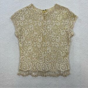 Vintage Cream Fully Bead Lace Blouse